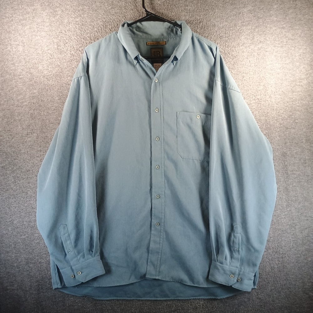 Bruno Mens 2XL-Tall‎ Blue Sueded Microfiber Shirt Italian Button Italy Button Up